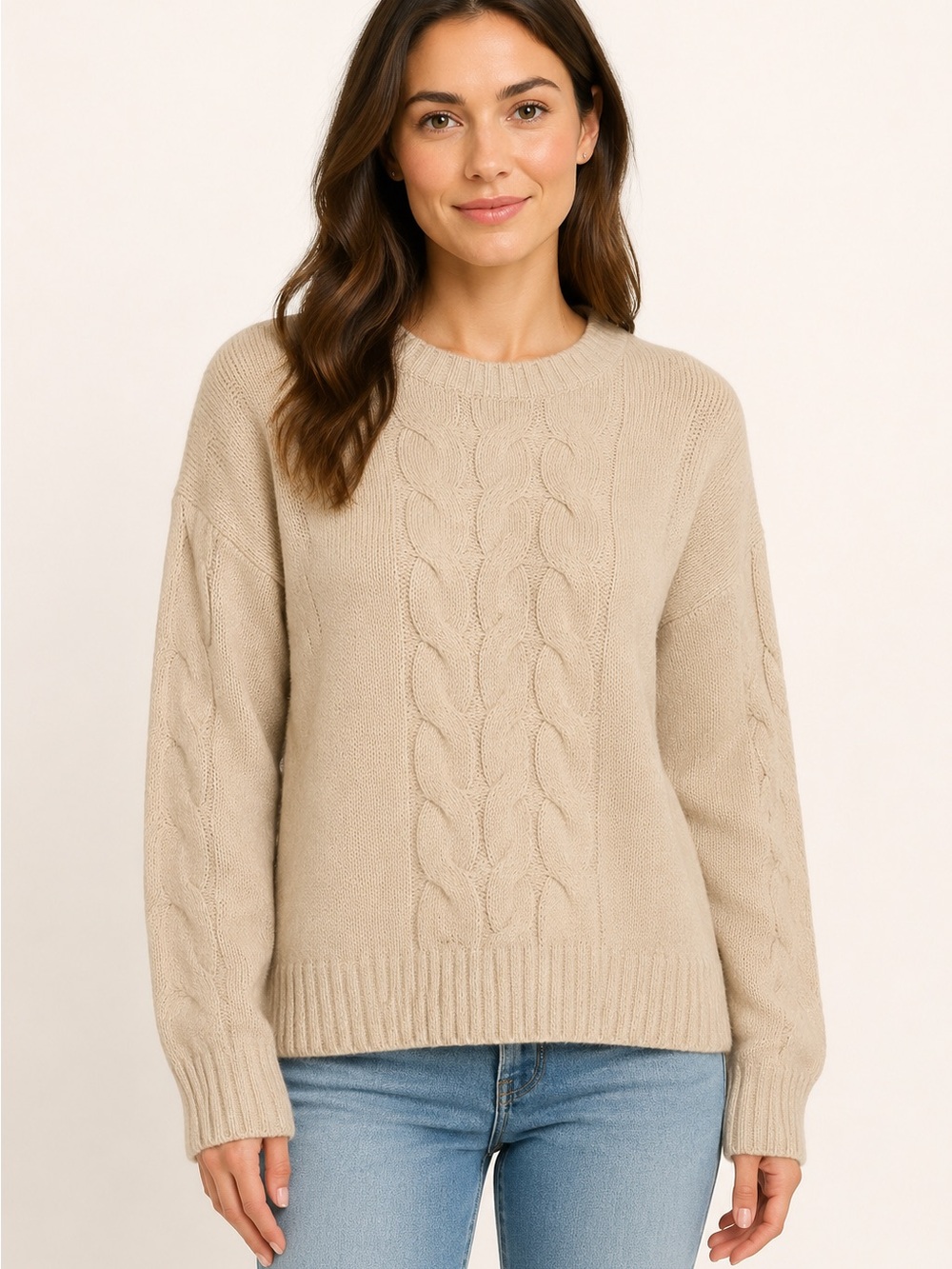 DAZY Beige Cable Knit Crewneck Sweater Women’s Medium